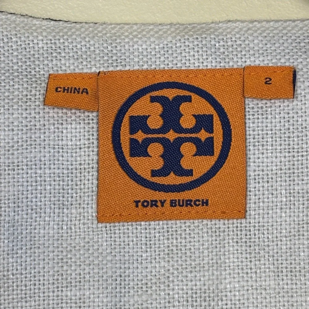 TORY BURCH‎ 100% Linen Jacquard Jacket Black/White Women Size 2 Front Zip Casual